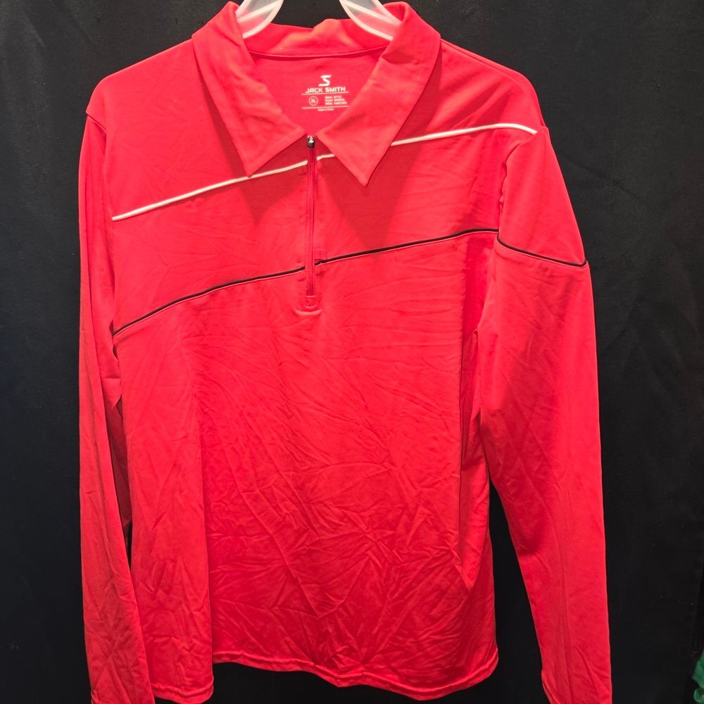Men Sz XL Red Striped Quarter Zip Golf Pullover Performance Top Jack Smith Sport